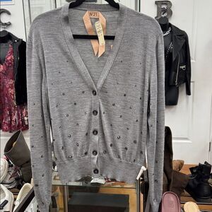 Stylish Gray Cardigan with Beaded Details